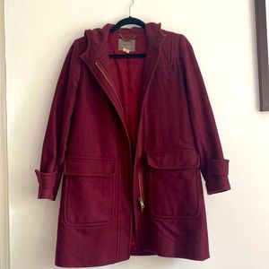 Merlot J.Crew wool cashmere hooded over coat - size 2